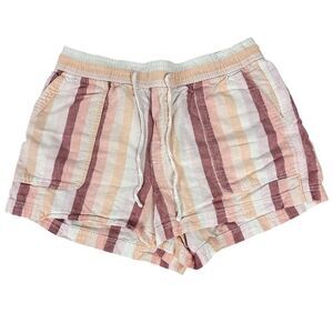 Gap Women's Size Large Linen Blend Easy Pull On Shorts Pink Multi Stripe